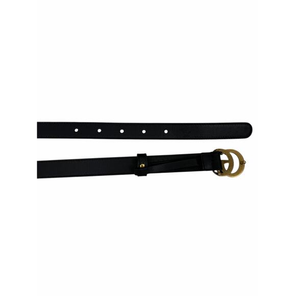 Gucci GG Logo Buckle Marmont Thin Belt Black Smooth Leather Size 80cm/32\
